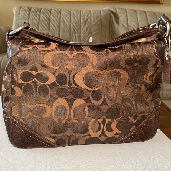 NWOT COACH Chelsea Optic Signature Jacquard Chocolate Suede Hand bag - Picture 3 of 7